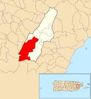Location of Montones within the municipality of Las Piedras shown in red