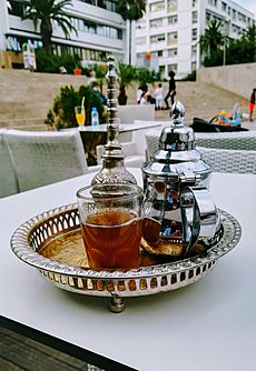 Moroccan mint tea on a traditional tray