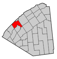 Map highlighting Oswegatchie's location within St. Lawrence County.