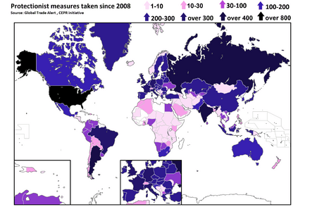 Protectionist measures taken 2008–2013 according to Global Trade Alert