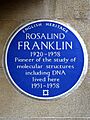ROSALIND FRANKLIN 1920-1958 Pioneer of the study of molecular structures including DNA lived here 1951-1958