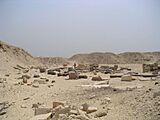 Scattered blocks of limestone in the desert.