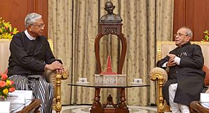 The President of Myanmar, Mr. Htin Kyaw calling on the President, Shri Pranab Mukherjee, at Rashtrapati Bhavan, in New Delhi on August 29, 2016