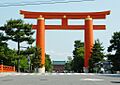 Torii or traditional Japanese gate. Heian-jingu. Kyoto