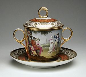 Two-Handled Covered Cup and Saucer LACMA 54.140.18a-c
