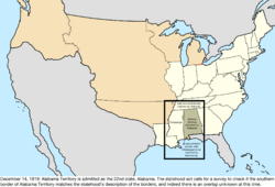 Map of the change to the United States in central North America on December 14, 1819