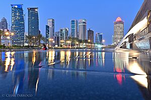 Water Feature in Sheraton Park with West Bay Skyline