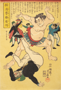Yokohama-Sumo-Wrestler-Defeating-a-Foreigner-1861-Ipposai-Yoshifuji