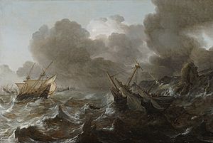 'Ships in Distress on a Stormy Sea' by Jan Porcellis