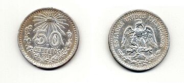 50 centavos de México de 1919 (anverso y reverso)