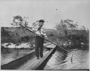 A Seminole spearing a garfish from a dugout, Florida, 1930 - NARA - 519169