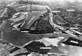 Aerial view of Falls of the Ohio and Locks and Dam No 41 circa 1930s or 1940s