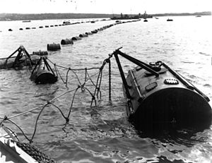 Anti-submarine net between Fort York Redoubt and McNabs Island