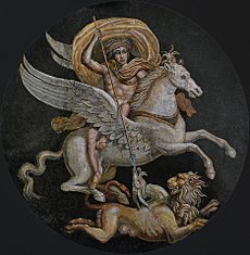 Bellerophon riding Pegasus and killing the Chimera, Roman mosaic, the Rolin Museum in Autun, France, 2nd to 3rd century AD