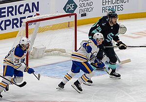 Buffalo Sabres at Seattle Kraken - October 25, 2022 - Jeff Skinner, Vinnie Hinostroza and Jamie Oleksiak (52458664454)