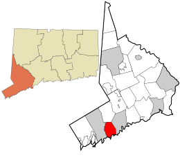 Location within Fairfield County and the state of Connecticut