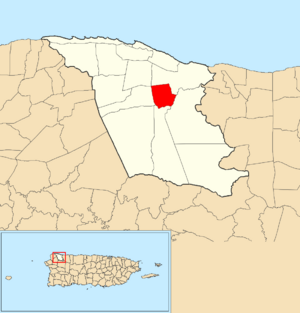 Location of Galateo Bajo within the municipality of Isabela shown in red