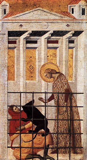 Giovanni Baronzio - St Colomba Saved by a Bear (detail) - WGA01304
