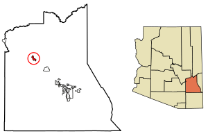 Location of Bylas in Graham County, Arizona.