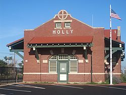 Former Holly Santa Fe Depot, turned town hall