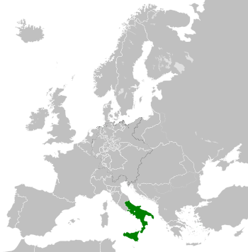 Location of the Kingdom of the Two Sicilies within Europe in 1839.