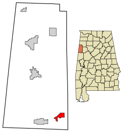 Location of Kennedy in Lamar County, Alabama.