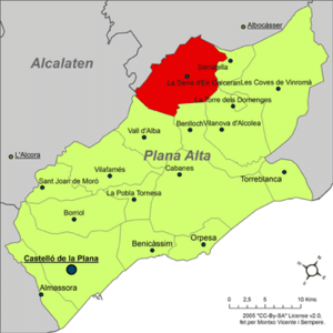 Localització de la Serra d'En Galceran respecte de la Plana Alta