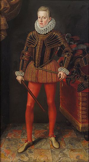 Lucas van Valckenborch - Portrait as Archduke in harness in full figure, with a general's staff