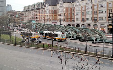 MBTA route 57A and 60 buses at Kenmore, April 2016