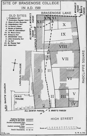 Map of Brasenose College site, Oxford in 1500
