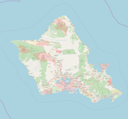 A map of Oahu with Kaʻelepulu Pond marked