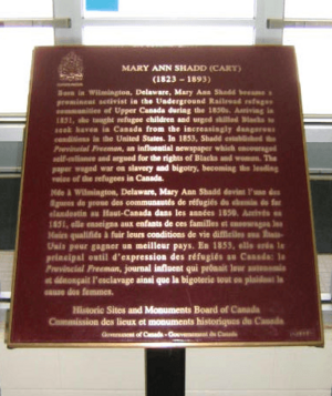 Mary Ann Shadd Cary federal plaque