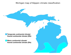 Michigan map of Köppen climate classification