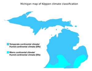 Michigan map of Köppen climate classification