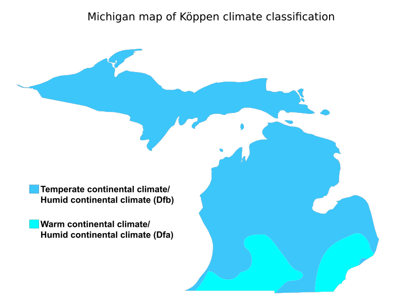 Image Michigan map of Köppen climate classification