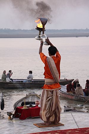 Morning Aarti of the Ganges, ghats of Varanasi