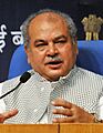 Narendra Singh Tomar addressing a press conference after launching the Swachh Sarvekshan (Gramin)- 2017, in New Delhi (cropped)