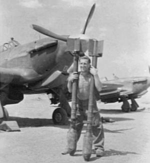 No 20 Sqn RAF sergeant with rockets Burma 1945
