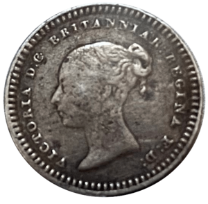 Obverse of a 1839 three halfpence coin.png