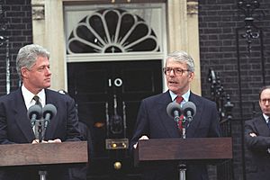 President Clinton and Prime Minister John Major of the United Kingdom deliver press statements