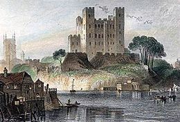 Rochester Castle engraved by H.Adlard after G.F.Sargent. c1836 edited