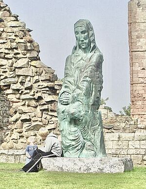 Statue of St Cuthbert by Fenwick Lawson, Lindisfarne Priory - geograph.org.uk - 1239259