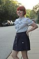 Striped Bow Neck Blouse and a Navy Blue Mini Skirt (18966025833)
