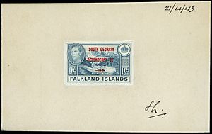 1943 die proof of 1944 FID South Georgia stamp