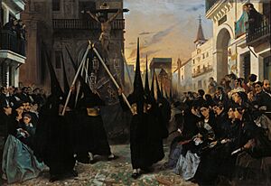 Alfred Dehodencq A Confraternity in Procession along Calle Génova