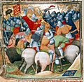 Battle of Crécy - Grandes Chroniques de France (c.1415), f.152v - BL Cotton MS Nero E II