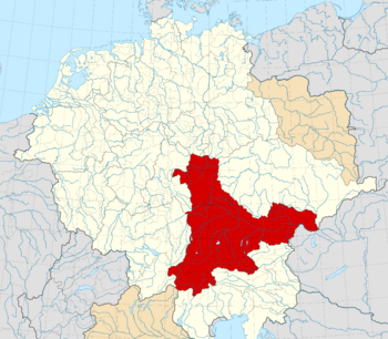 Duchy of Bavaria (red) within the Holy Roman Empire c. 1000.