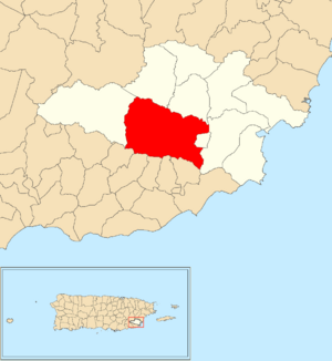 Location of Calabazas within the municipality of Yabucoa shown in red