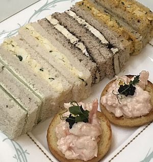 Canapes and finger sandwiches. High Tea at the Savoy Hotel