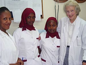 Dr Catherine Hamlin with trainee midwives at the Hamlin Fistula Hospital, Ethiopia 2009. Photo- Lucy Horodny, AusAID (10693395255)